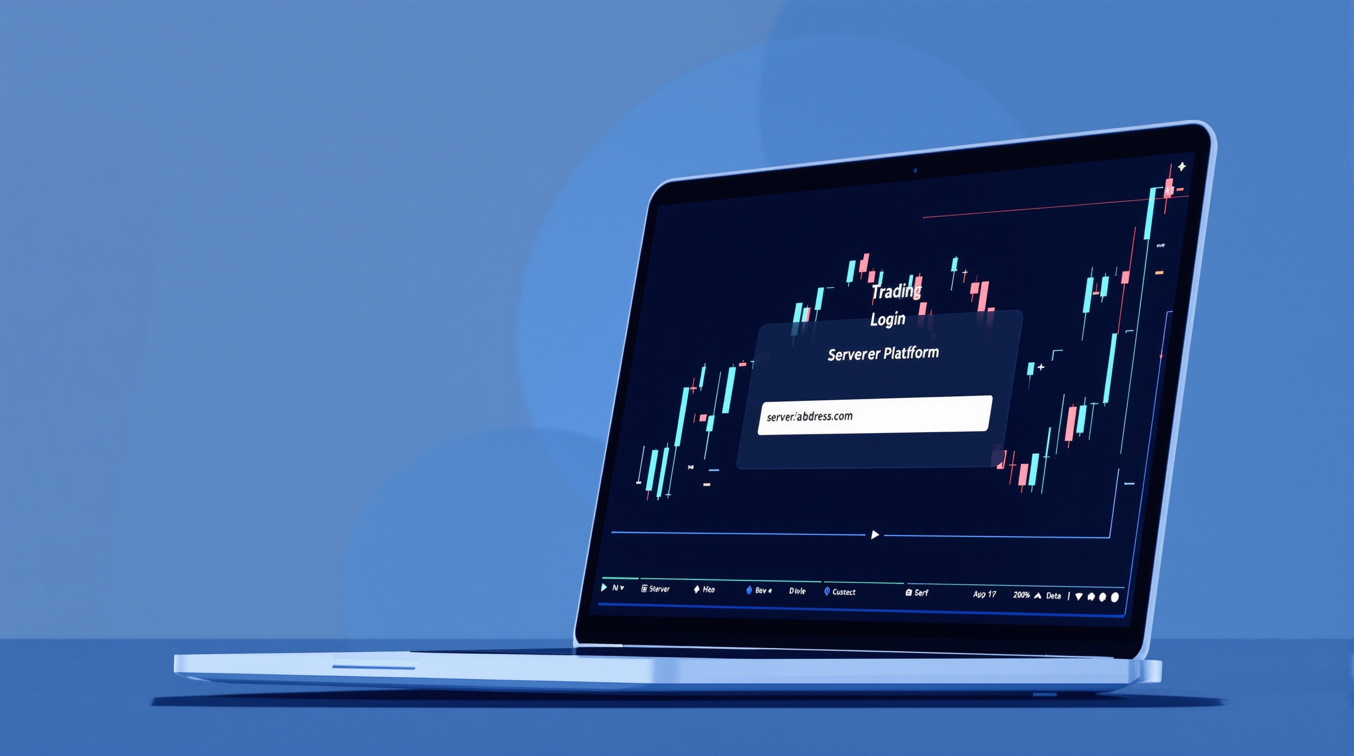 Trader typing a custom MetaTrader 5 server address into the login window on a laptop