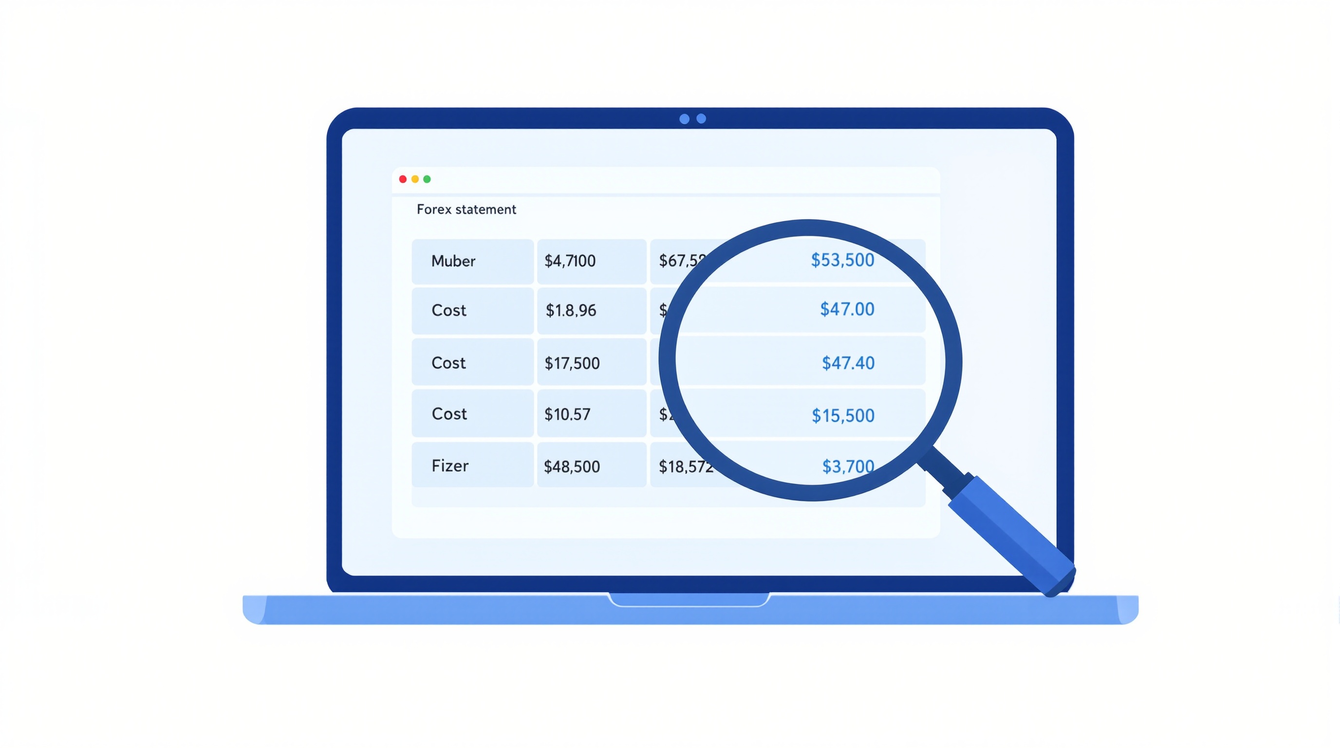 Trader reviewing an MT4 account statement on a laptop with charts in the background