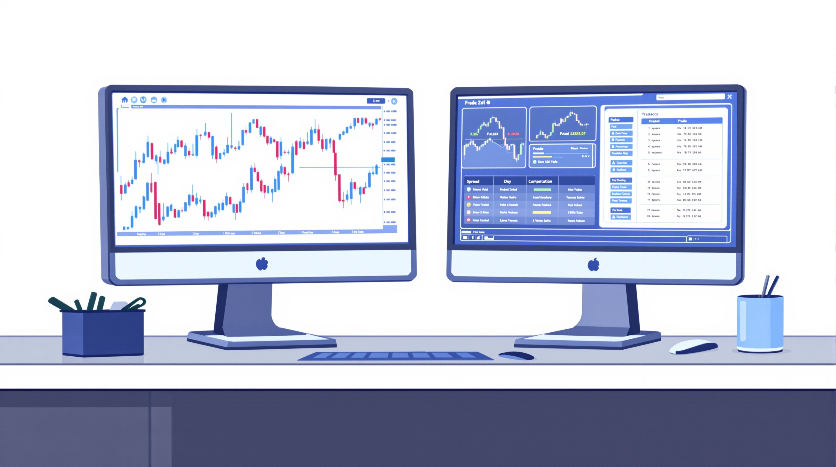 Trader comparing live spread data across two MetaTrader broker platforms on a monitor