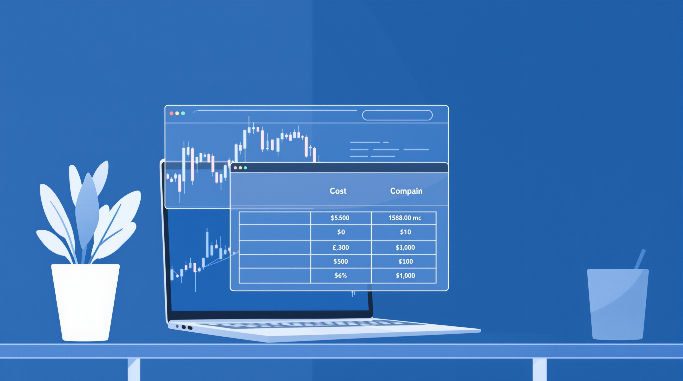 Trader comparing spread, commission and swap costs across broker account types on a laptop screen