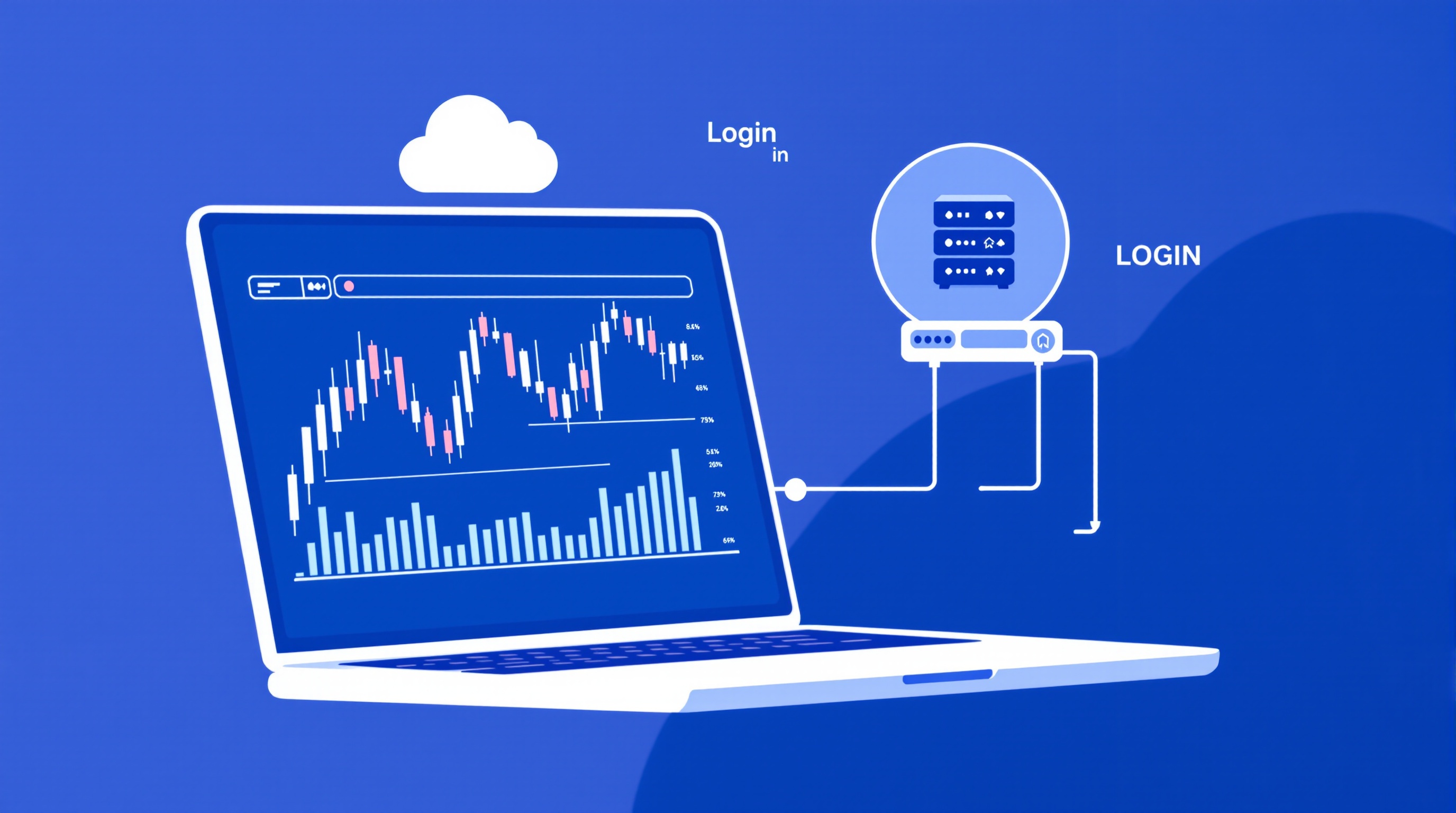 Trader connecting MetaTrader 5 platform to a broker server on a desktop monitor