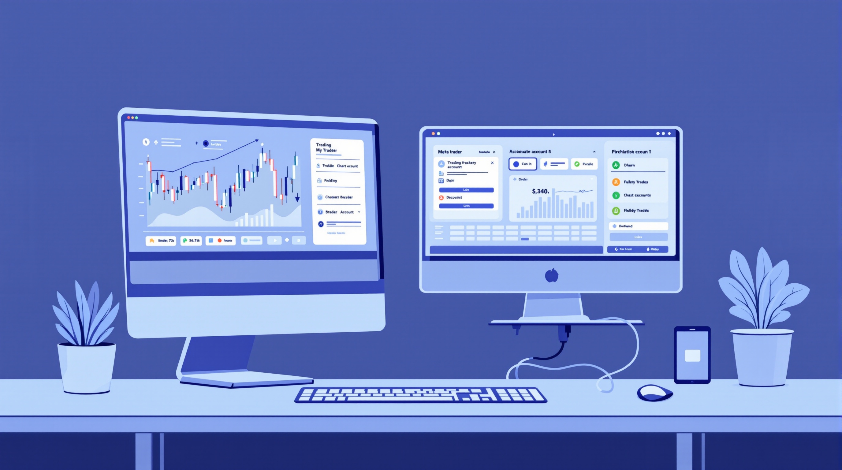 Trader setting up MetaTrader 5 login screen next to a Saxo account dashboard on a desktop monitor