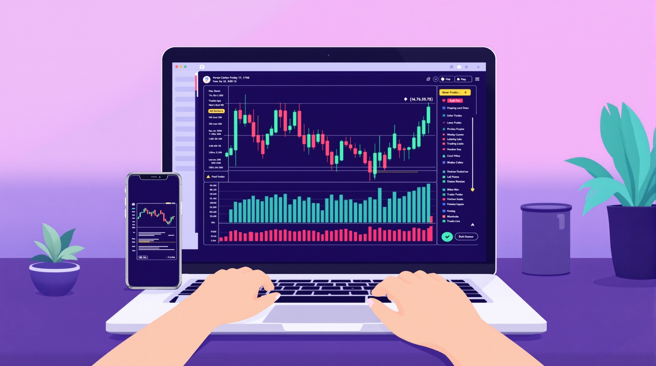 Trader setting up MetaTrader 5 platform on a desktop computer with forex charts