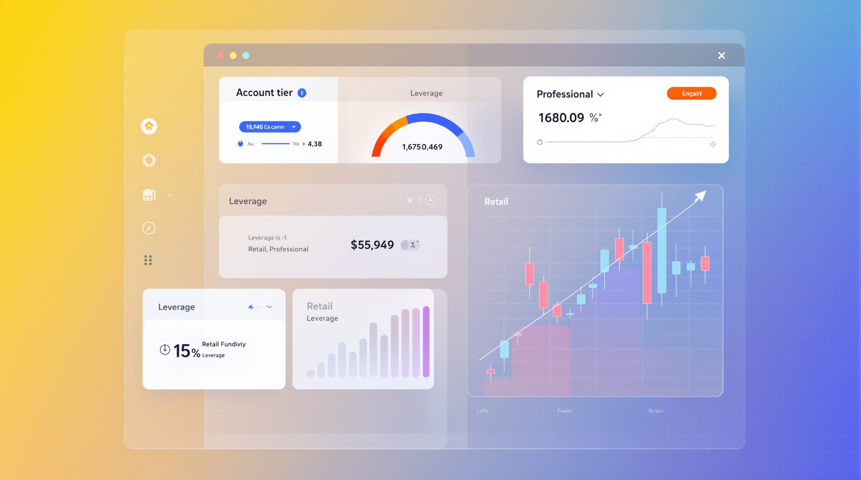 Trader reviewing leverage and account tier settings on a forex trading platform dashboard