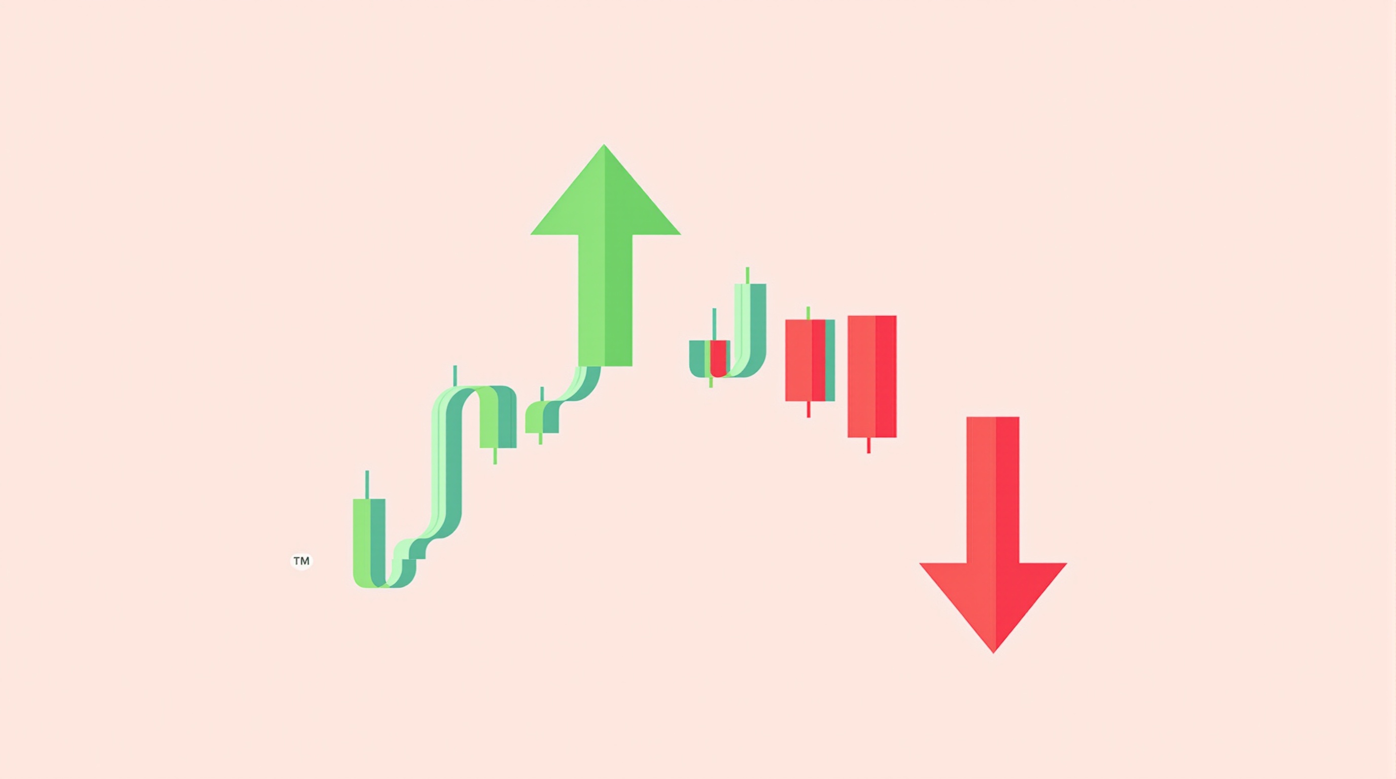 Illustration of an upward green arrow and a downward red arrow either side of a currency pair chart, representing long and short trades