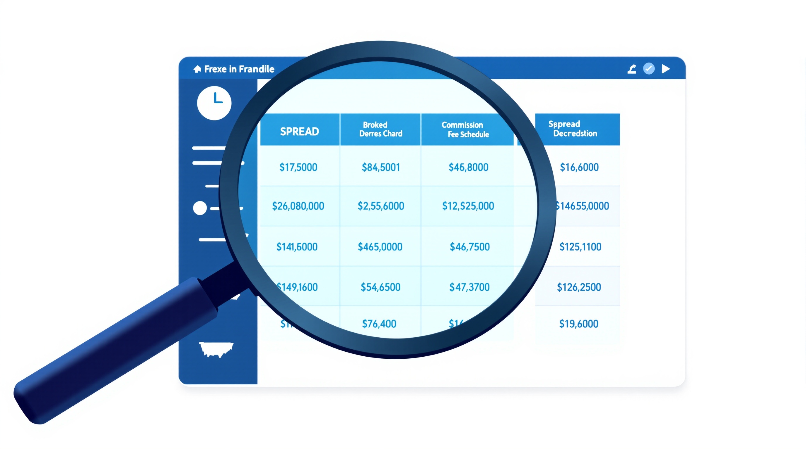 Illustration of a trading cost schedule with spread and commission columns being reviewed on a screen
