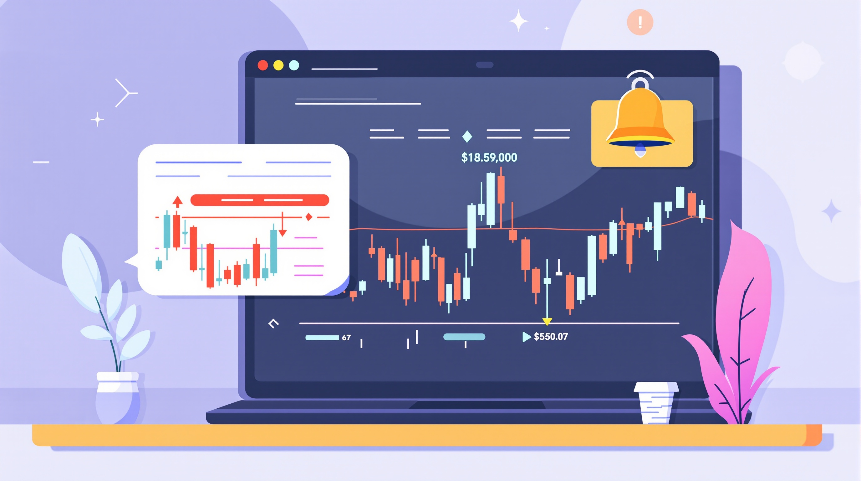 Trader setting a price alert on a forex chart with a broker platform interface