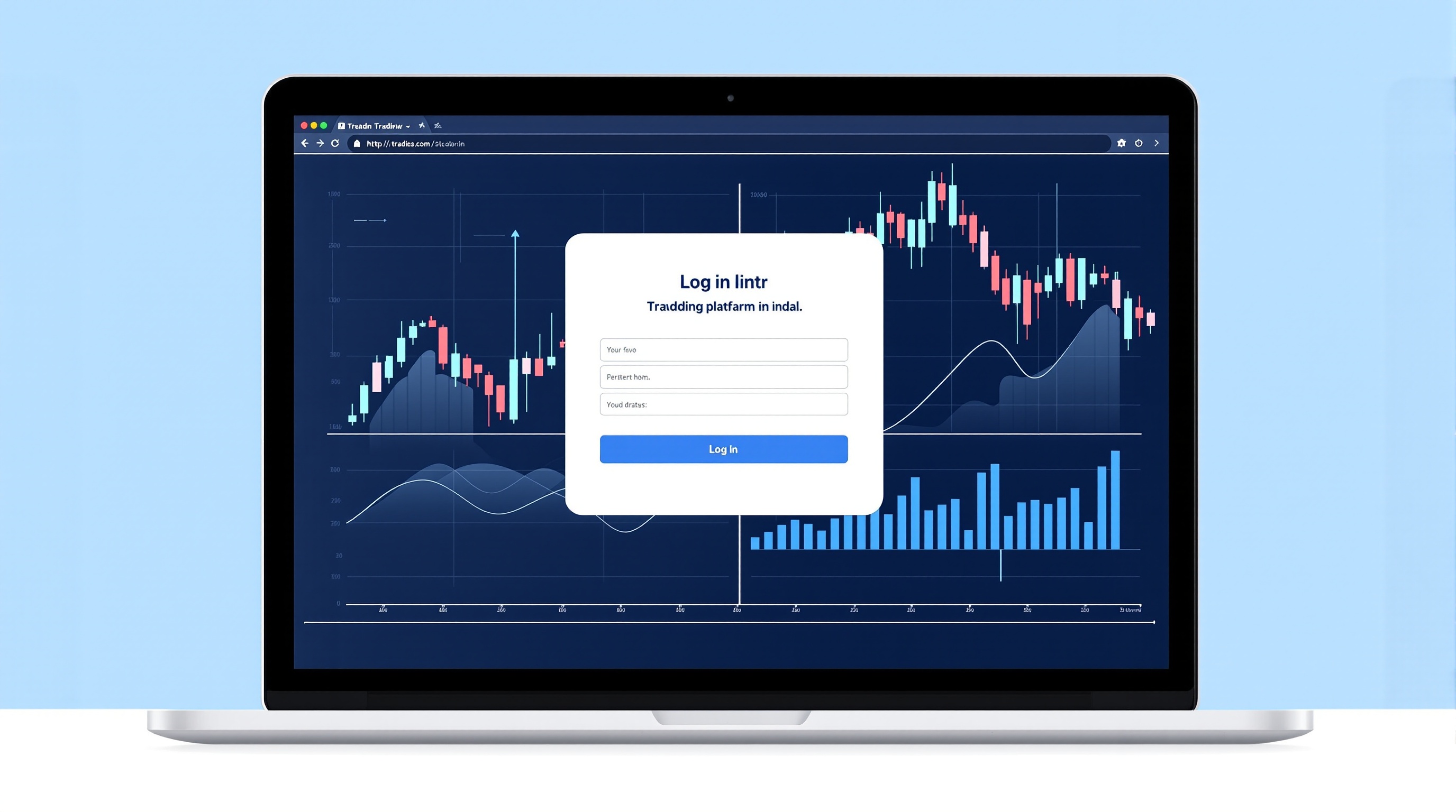 Trader installing MetaTrader platform and logging into a broker account on a laptop