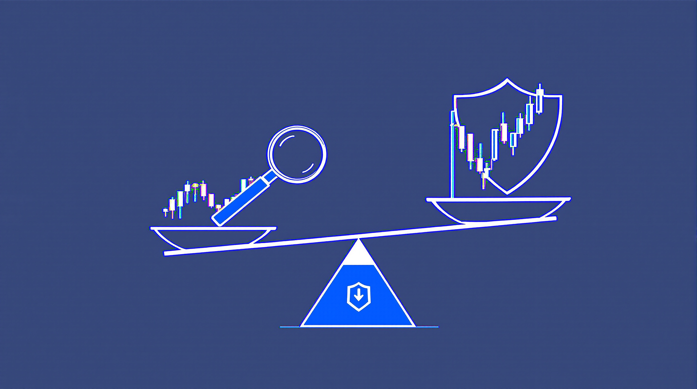 Illustration of a trading scale balancing leverage against margin with a forex chart in the background