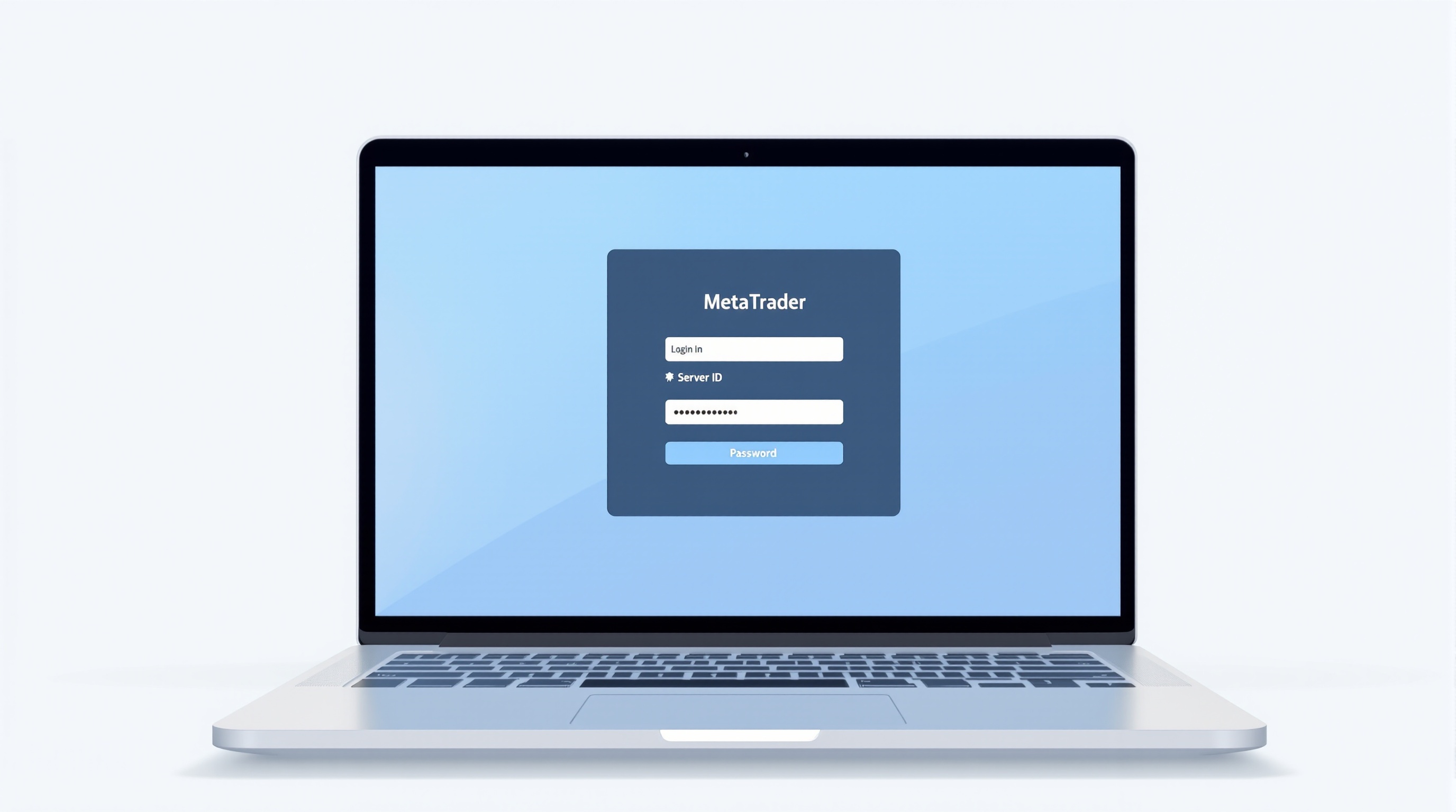 Trader entering MetaTrader 5 login credentials with server, login ID and password fields visible