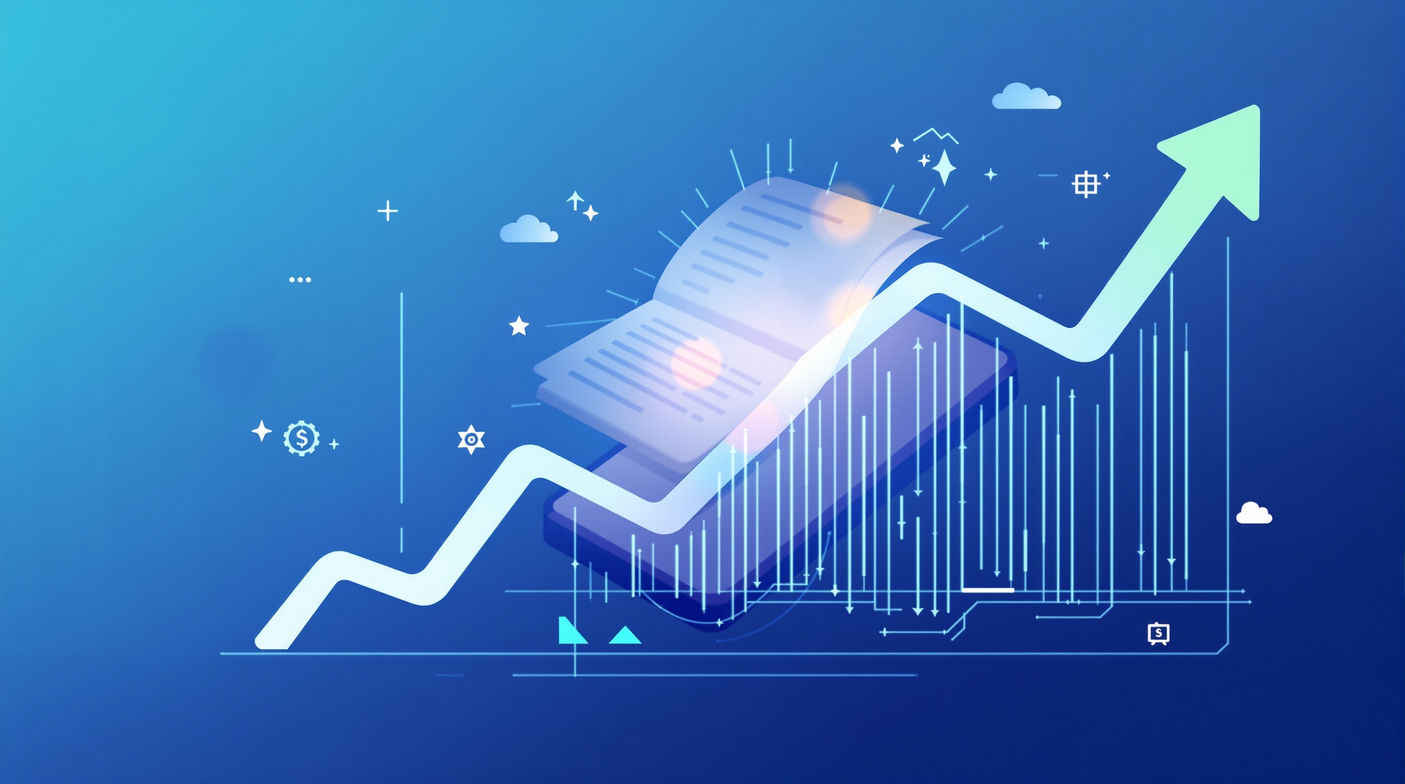 Illustration of a trading ledger and rising chart lines representing capital gains pooling for tax purposes