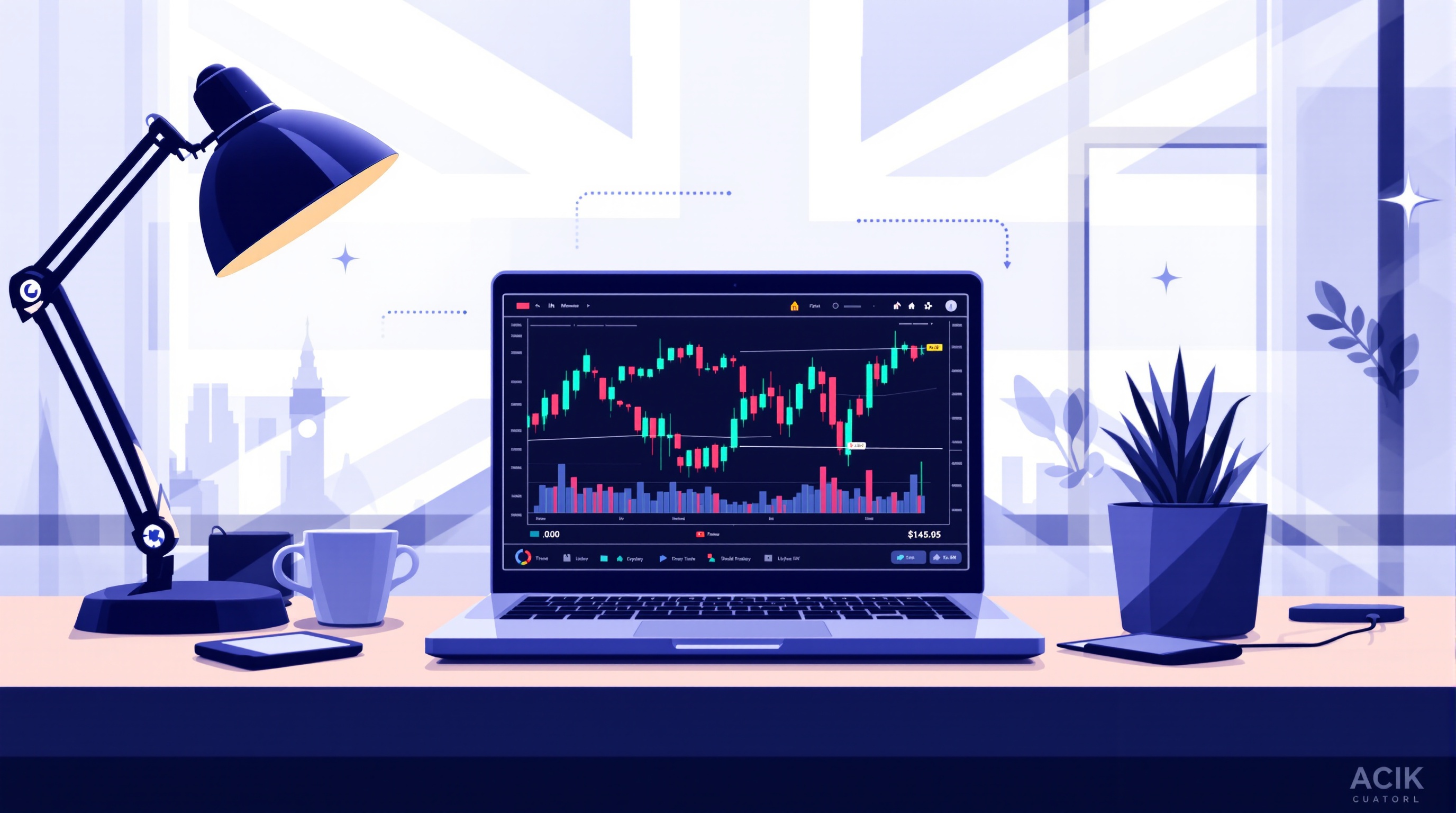 Trader setting up MetaTrader 4 charting platform on a laptop with forex pairs displayed
