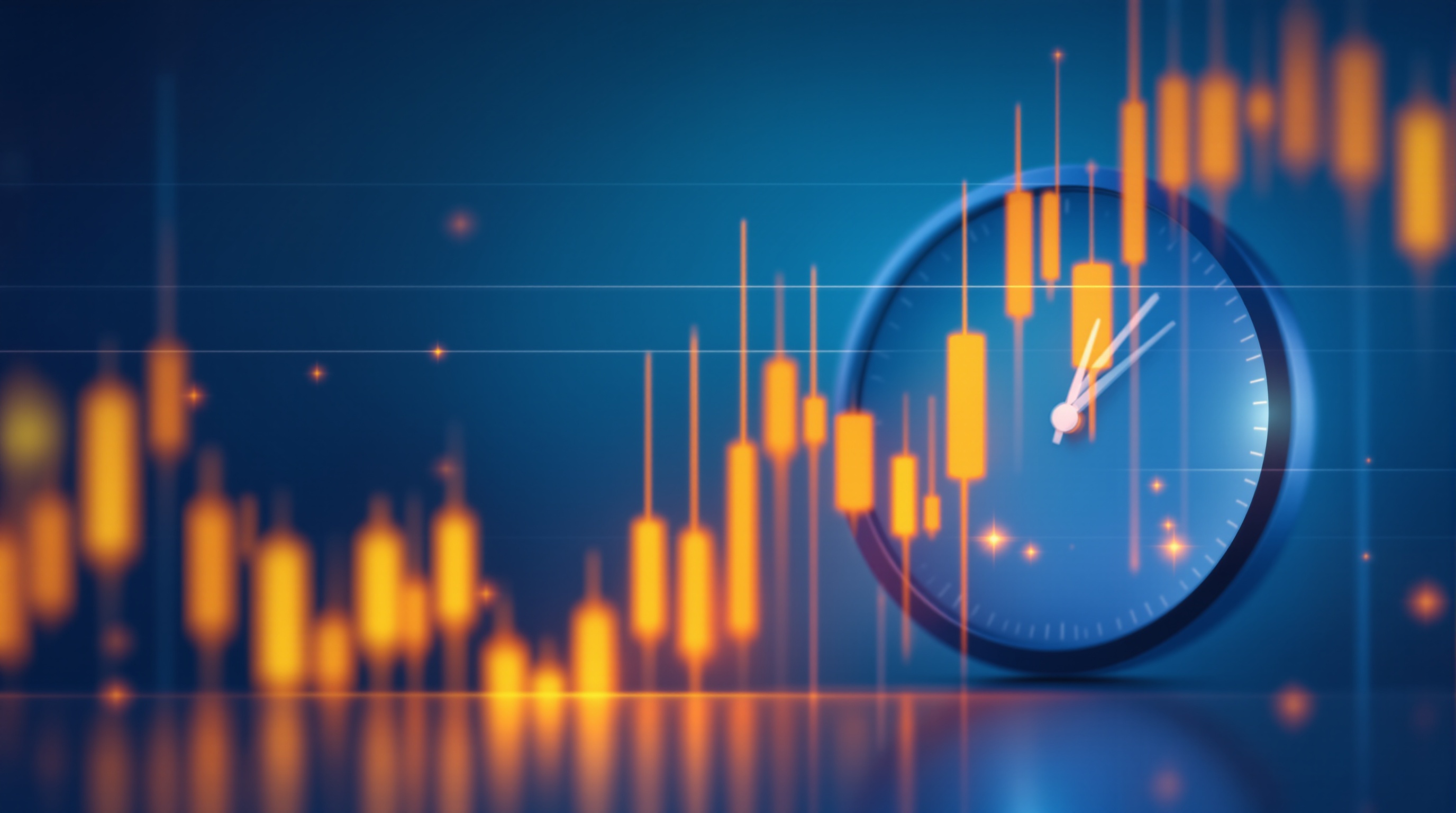 Illustration of a clock overlaid on a forex chart showing overnight rollover cost