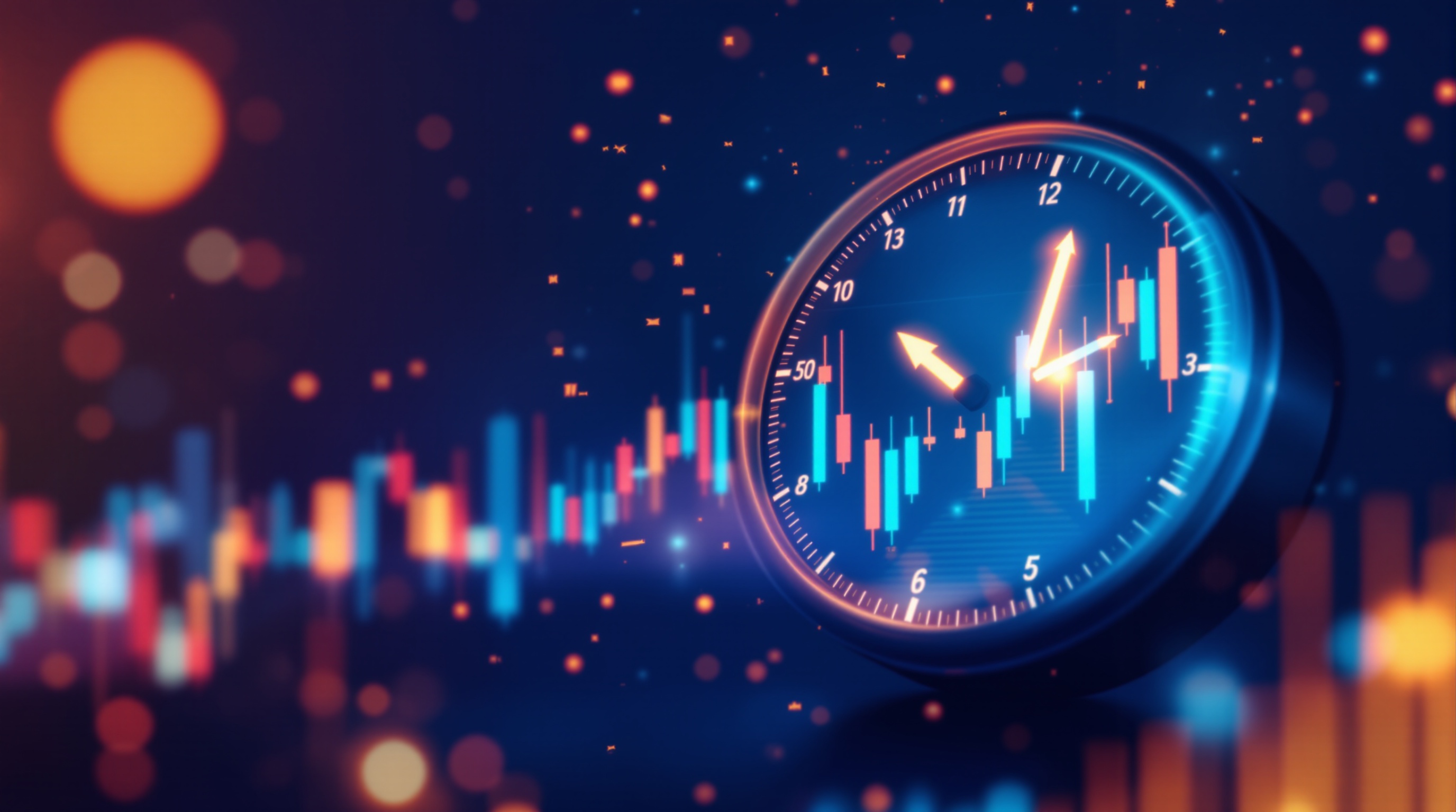 Illustration of a clock overlaid on a forex chart showing overnight cost accumulation
